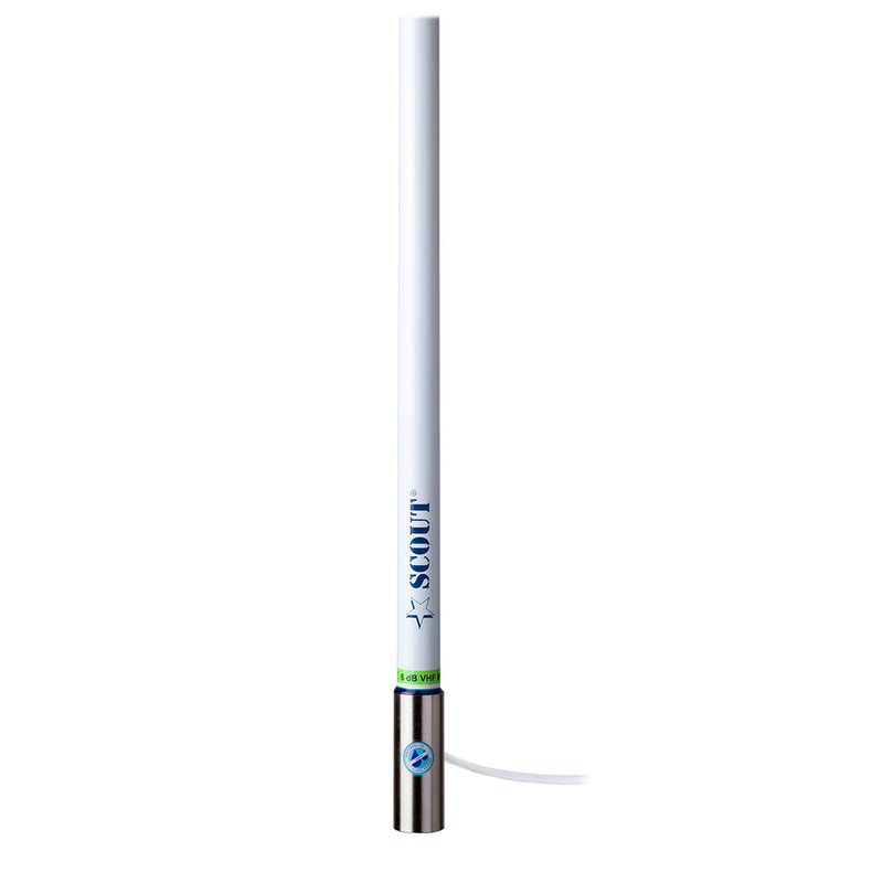 Load image into Gallery viewer, Scout 8&#39; White VHF Antenna 6dB Heavy Stainless Steel Ferrule w/6M RG-8x Includes PL-259 Heavy Duty Offshore Antenna KS-43 [PF AN NVHF00020T]
